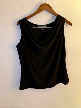 Talk of the Walk Black Drape Neck Sleeveless Blouse